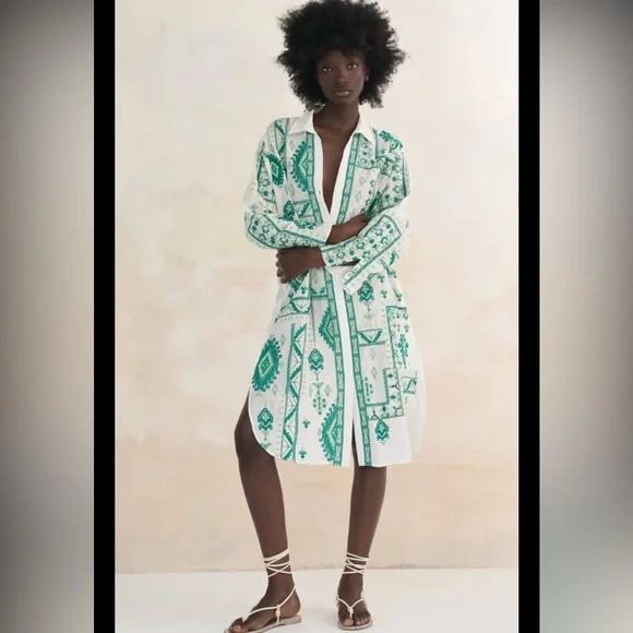 Zara | Dresses | New Zara Embroidered Long Shirt Dress | Poshmark